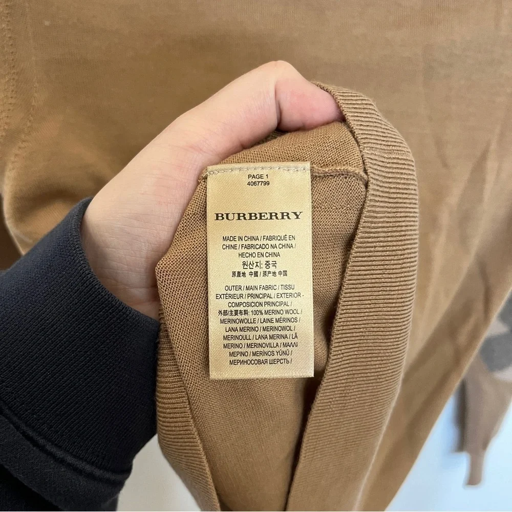 Burberry Classic Tan Nova Check Elbow Crewneck Sweater Size XS NWOT Repaired